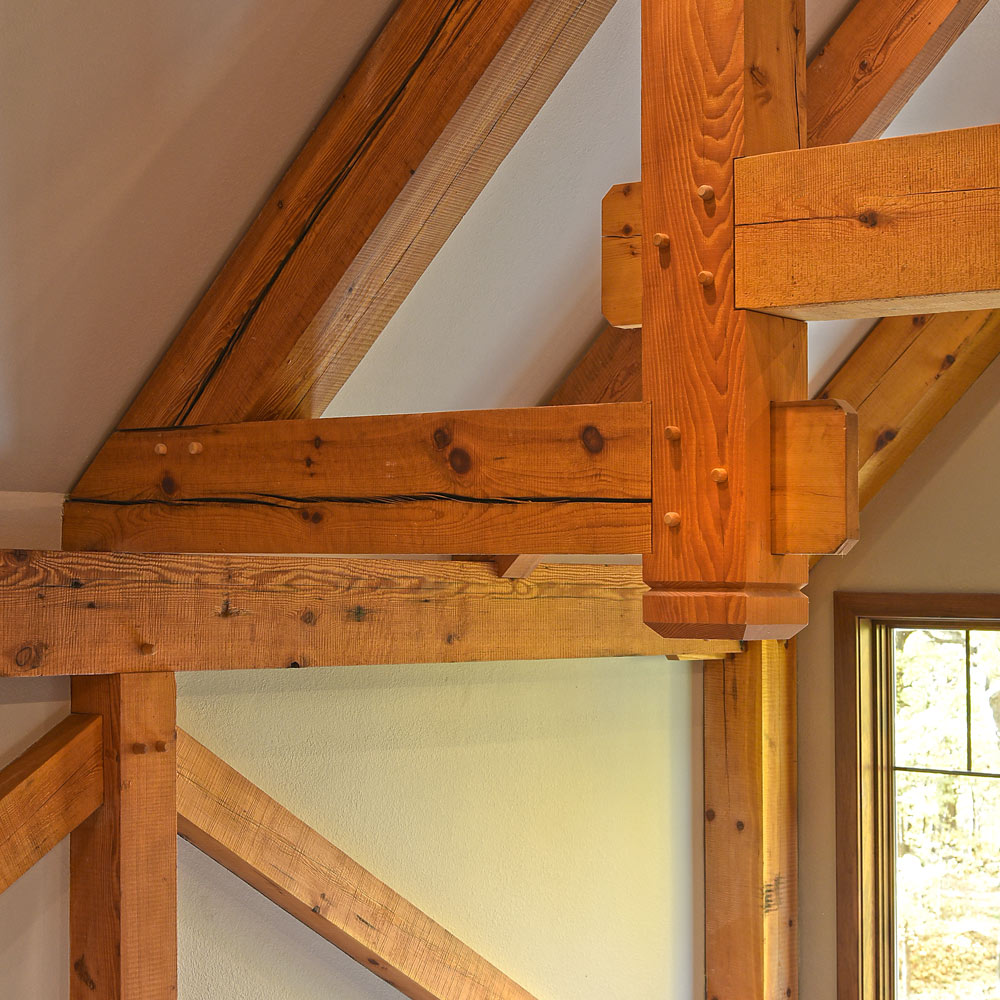 close up of custom timber frames