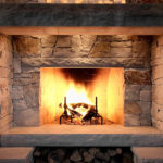 custom stone and timber fireplace