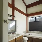 finished timber home bath interior